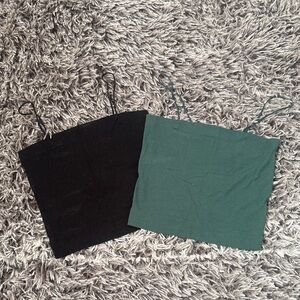 American Eagle Outfitters Black and Forest Green Ribbed Crop Top Duo